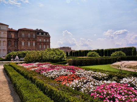 The gardens at the Venaria Reale or the Reggia a royal hunting lodge on the outskirts  of Turin Italyのeditorial素材