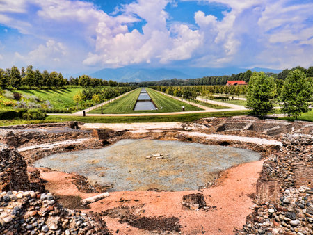 Restoration on the Fountains at the Venaria Reale or the Reggia a royal hunting lodge on the outskirts  of Turin Italyのeditorial素材
