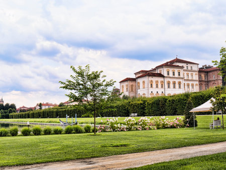 The gardens at the Venaria Reale or the Reggia a royal hunting lodge on the outskirts  of Turin Italyのeditorial素材