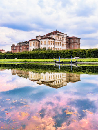 The gardens at the Venaria Reale or the Reggia a royal hunting lodge on the outskirts  of Turin Italyのeditorial素材