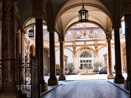 Colonnaded Courtyard in Turin Italyのeditorial素材