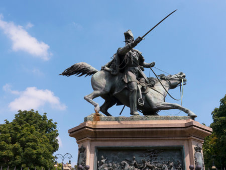 Statue of King Umberto riding into battle in Turin Italyのeditorial素材