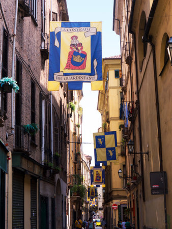 The old city of narrow streets in Turin Italyのeditorial素材