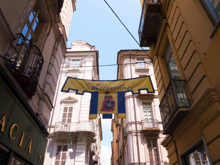 The old city of narrow streets in Turin Italyのeditorial素材