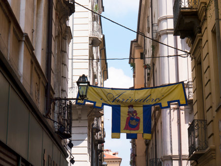 The old city of narrow streets in Turin Italyのeditorial素材