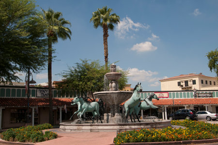 Four Horses Fountain in Scottsdale near Phoenix Arizona USAのeditorial素材