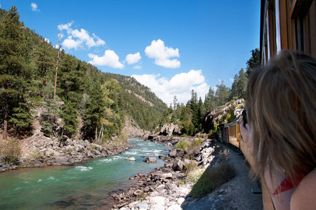 The Animas River from the Durango to Silverton Railway in Colorado USAのeditorial素材