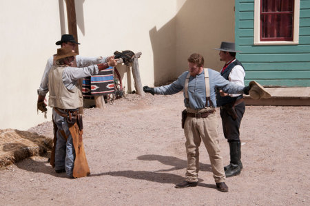 Actors in Tombstone in Arizona where the Gunfight at the OK Corral was fought in the USA. It is...