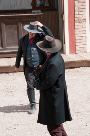Actors in Tombstone in Arizona where the Gunfight at the OK Corral was fought in the USA. It is called the Town too tough to die.のeditorial素材