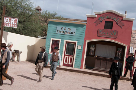 Actors in Tombstone in Arizona where the Gunfight at the OK Corral was fought in the USA. It is called the Town too tough to die.のeditorial素材