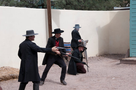 Actors in Tombstone in Arizona where the Gunfight at the OK Corral was fought in the USA. It is called the Town too tough to die.のeditorial素材