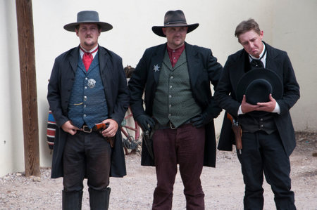 Actors in Tombstone in Arizona where the Gunfight at the OK Corral was fought in the USA. It is called the Town too tough to die.のeditorial素材
