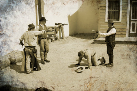 Actors in Tombstone in Arizona where the Gunfight at the OK Corral was fought in the USA. It is called the Town too tough to die.のeditorial素材