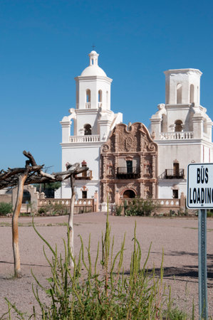 Mission San Xavier del Bac is a historic Spanish Catholic mission located about 10 miles south of Tucson, Arizonaのeditorial素材