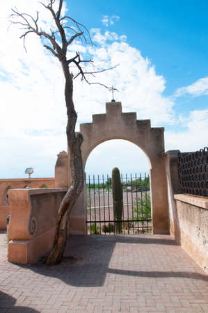 Mission San Xavier del Bac is a historic Spanish Catholic mission located about 10 miles south of Tucson, Arizonaの写真素材