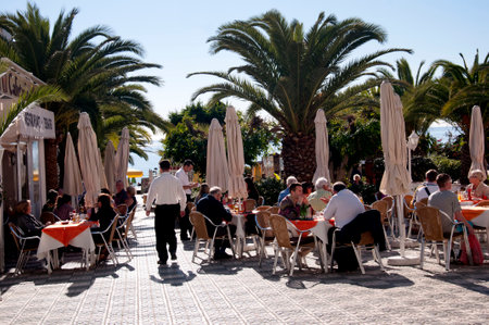 Cafe in Nerja, a sleepy Spanish Holiday resort on the Costa Del Sol  near Malaga, Andalucia, Spain, Europeのeditorial素材