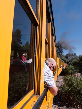 The Narrow Gauge Railway from Durango to Silverton that runs through the Rocky Mountains by the...