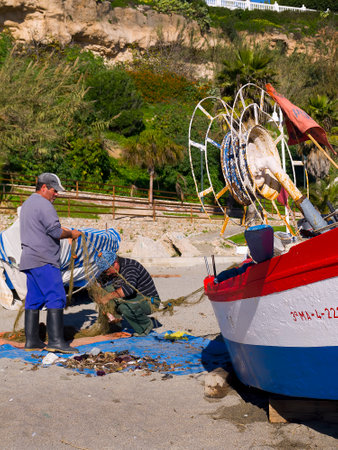 Beach scenes in Nerja, a sleepy Spanish Holiday resort on the Costa Del Sol  near Malaga, Andalucia, Spain, Europeのeditorial素材
