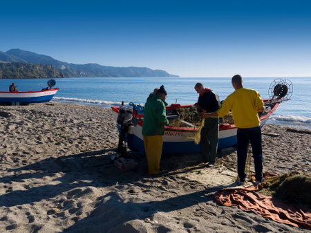 Beach scene in Nerja in Andalucia Spainのeditorial素材