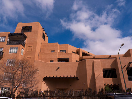 Typical adobe architecture in Santa Fe New Mexico USAのeditorial素材