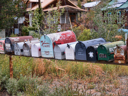 Postboxes in Madrid New Mexico USAのeditorial素材
