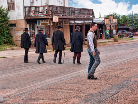 Tombstone in Arizona where the Gunfight at the OK Corral was fought in the USA. It is called the Town too tough to die. Re-enactors play their partsのeditorial素材