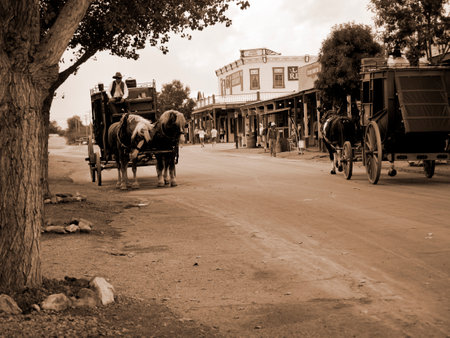Tombstone in Arizona where the Gunfight at the OK Corral was fought in the USA. It is called the Town too tough to die. Re-enactors play their partsのeditorial素材