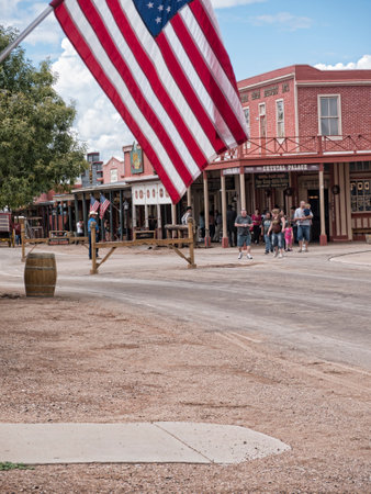 Tombstone in Arizona where the Gunfight at the OK Corral was fought in the USA. It is called the Town too tough to die. Re-enactors play their partsのeditorial素材