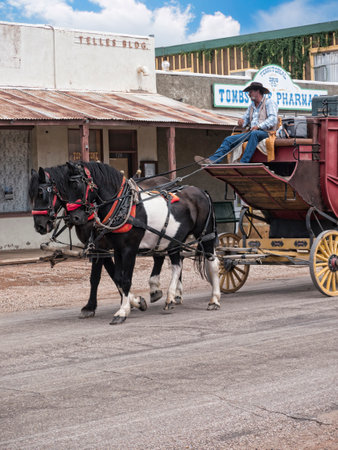 Tombstone in Arizona where the Gunfight at the OK Corral was fought in the USA. It is called the Town too tough to die. Re-enactors play their partsのeditorial素材