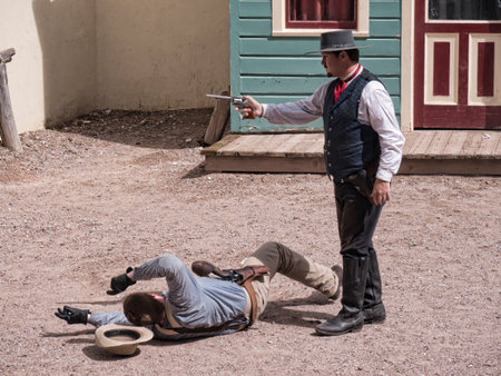 Tombstone in Arizona where the Gunfight at the OK Corral was fought in the USA. It is called the Town too tough to die. Re-enactors play their partsのeditorial素材