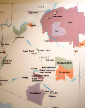 Map showing the Native American Tribes in the South West of the USA in the Phoenix Museum In Arizona USAのeditorial素材