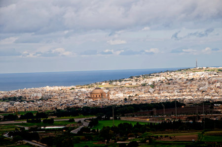 View of the town of Mosta on the island of Maltaの写真素材