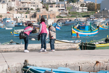 Marsaxlokk Harbour on the island of Maltaのeditorial素材
