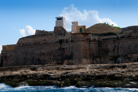 Fortifications around the Grand Harbour in Valletta on the island of Maltaのeditorial素材