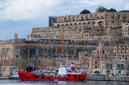 Upper Barraka Gardens overlooking Grand Harbour in Valletta on the Island of Maltaのeditorial素材