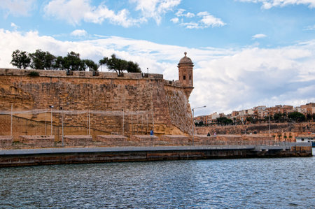 Fortifications around the Grand Harbour in Valletta on the island of Maltaのeditorial素材