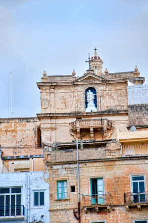Church overlooking the Grand Harbour in Valletta on the island of Maltaのeditorial素材