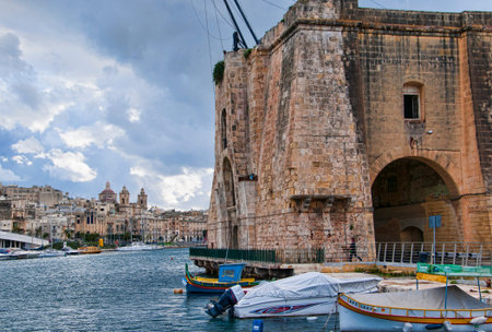 Fortifications around the Grand Harbour in Valletta on the island of Maltaのeditorial素材