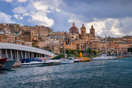 Church overlooking the Grand Harbour in Valletta on the island of Maltaのeditorial素材