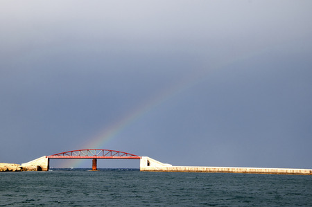 Lighthouse at the entrance to the Grand Harbour in Valleta Maltaの写真素材