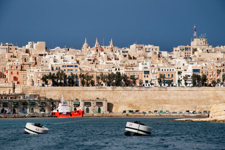 Fortifications around the Grand Harbour in Valletta on the island of Maltaのeditorial素材