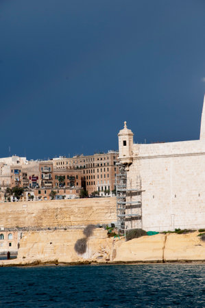 Fortifications around the Grand Harbour in Valletta on the island of Maltaのeditorial素材