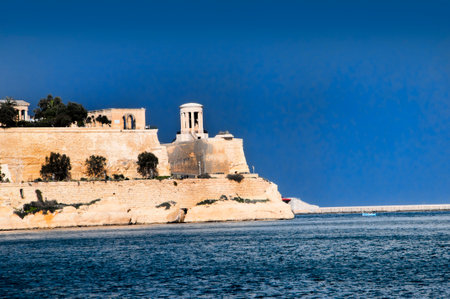 Fortifications around the Grand Harbour in Valletta on the island of Maltaのeditorial素材