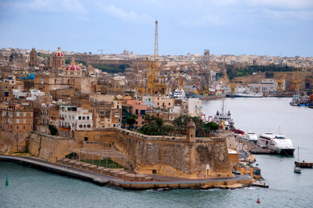 Fortifications around the Grand Harbour in Valletta on the island of Maltaのeditorial素材