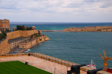 Fortifications around the Grand Harbour in Valletta on the island of Maltaのeditorial素材