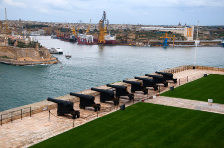 Fortifications around the Grand Harbour in Valletta on the island of Maltaのeditorial素材