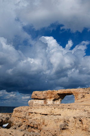 The Azure Window Rock formations on the Maltese Island of Gozoのeditorial素材