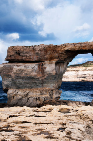 The Azure Window Rock formations on the Maltese Island of Gozoのeditorial素材