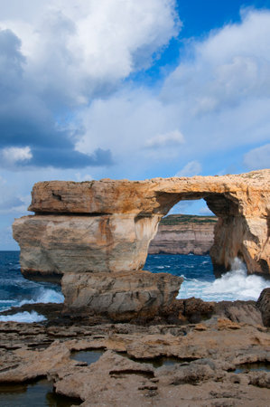 The Azure Window Rock formations on the Maltese Island of Gozoのeditorial素材