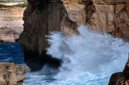 The Azure Window Rock formations on the Maltese Island of Gozoのeditorial素材